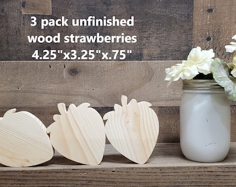 3 Pack unfinished wood strawberries made from 3/4" pine / DIY summer decor / Wood strawberries / Summer Decorations / Tiered Tray decor