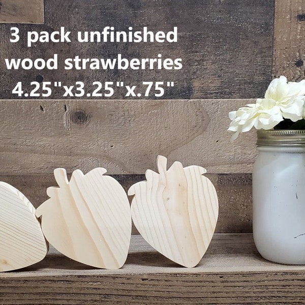 3 Pack unfinished wood strawberries made from 3/4" pine / DIY summer decor / Wood strawberries / Summer Decorations / Tiered Tray decor