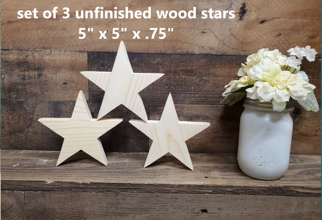 3 Pack of 5 Unfinished Wood Star Cutouts / DIY 4th of July Decor / DIY
