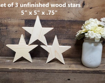 3 pack of 5" unfinished wood star cutouts / DIY 4th of July decor / DIY tiered tray decor / kids crafts / DIY Christmas decor