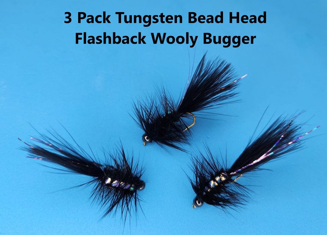 3 Pack Tungsten Bead Head Flashback Wooly Bugger - Panfish Fly - Trout ...
