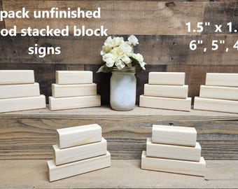 6 pack of unfinished wood stacked block signs / Tiered Tray Decor / DIY block sign / Ready to Paint