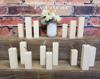 Five Sets of 3 unfinished 1.5" tall x 1.5" wide wood firecrackers / wood block blanks / DIY crafts / tiered tray decor / 4th of July Crafts