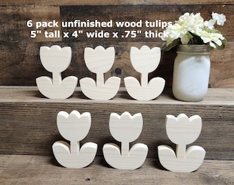 6 pack 5" unfinished wood tulip cutouts / DIY flower decor / farmhouse decoration / farmhouse tiered tray/ DIY tiered tray decor