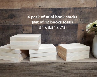 4 pack of Mini Book Stacks /Unfinished Mini Book Stack / 12 pack unfinished block signs / Tiered Tray Decor / DIY block sign