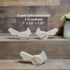 3 pack Unfinished wood cardinal cut outs / 3-D / DIY spring decor / DIY tiered tray decor / kids crafts / Christmas Decor