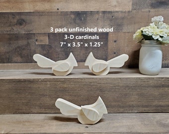 3 pack Unfinished wood cardinal cut outs / 3-D / DIY spring decor / DIY tiered tray decor / kids crafts / Christmas Decor