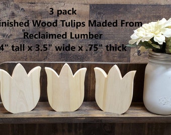 Set of 3 unfinished wood tulips made from reclaimed lumber / 4" x 3.5" tulips / tiered tray / DIY crafts / Spring decor / Wedding decor