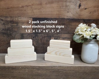 Two pack of unfinished wood stacked block signs / Tiered Tray Decor / DIY block sign / Ready to Paint