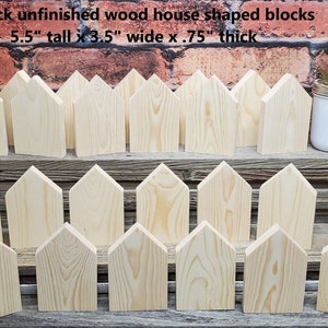 Set of 24 unfinished 5.5" tall x 3.5" wide x .75" thick wood house shaped blocks / wood house blanks / DIY crafts / tiered tray decor