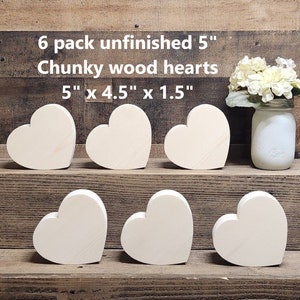 Set of 6 Chunky unfinished 5 inch wood hearts /  DIY crafts / Valentine's crafts