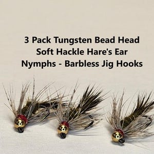 3 pack Tungsten Bead Head Soft Hackle Hare&#39;s Ear Jig Flies - Trout Flies - Panfish Flies - Fly Fishing - Hand Tied flies - Hare&#39;s Ear Nymph