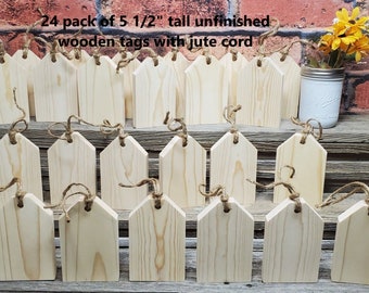 Set of 24 unfinished 5.5" tall x 3.5" wide x .75" thick wood tags / wood tag blanks / DIY crafts / tiered tray decor