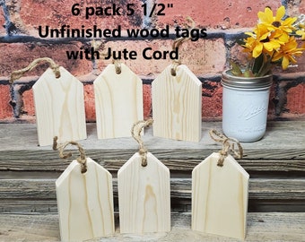 Set of 6 unfinished 5.5" tall x 3.5" wide x .75" thick wood tags / wood tag blanks / DIY crafts / tiered tray decor