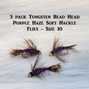 3 pack Tungsten Bead Head Purple Haze Soft Hackle Nymph - Panfish Fly - Trout Fly - Bass Fly - Fly Fishing - Fishing Flies - Bluegill