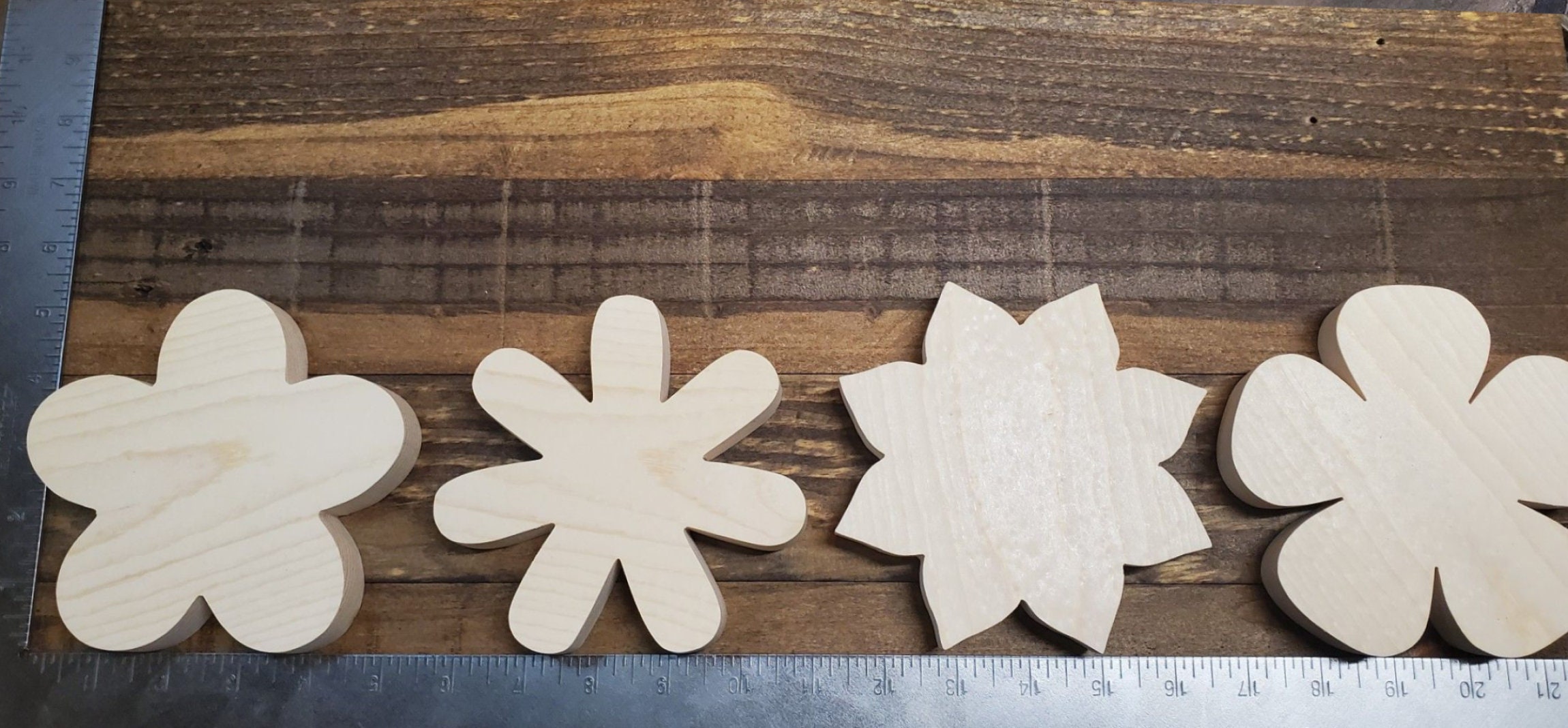 5 Unfinished Wood Flower Cutouts / DIY Spring Decor / Etsy