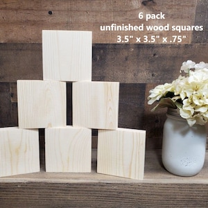 6 pack 3.5&quot; x 3.5&quot; x .75&quot; wood blocks / blank wood block sign / unfinished scrabble tile / Craft blocks / Wood squares / Tiered tray decor