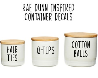 Bathroom storage container decals / Rae Dunn Inspired Decals / Bobby Pins decal / Hair Ties Decal /