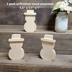 3 pack Unfinished Mini Snowmen with hats wood blanks / DIY fall decor / DIY Winter Decor / DIY Christmas Decor / Snowman / Snowmen