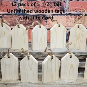 Set of 12 unfinished 5.5" tall x 3.5" wide x .75" thick wood tags / wood tag blanks / DIY crafts / tiered tray decor