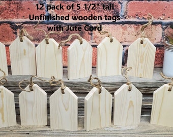 Set of 12 unfinished 5.5" tall x 3.5" wide x .75" thick wood tags / wood tag blanks / DIY crafts / tiered tray decor