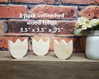 Set of 3 unfinished wood tulips / Spring decor / Easter Decor / Tiered Tray Decor / Tulips / Flowers / Unfinished wood tulips