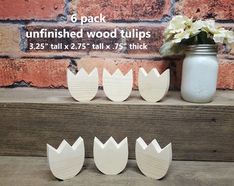Set of 6 unfinished wood tulips / Spring decor / Easter Decor / Tiered Tray Decor / Tulips / Flowers / Unfinished wood tulips