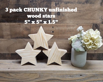 CHUNKY 5" unfinished wood star for crafts / five inch wood star / unpainted wood star / 4th of July Crafts / Christmas crafts
