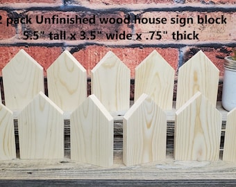 Set of 12 unfinished 5.5&quot; tall x 3.5&quot; wide x .75&quot; thick wood house shaped blocks / wood house blanks / DIY crafts / tiered tray decor