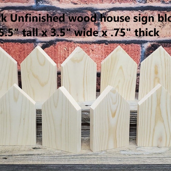 Set of 12 unfinished 5.5" tall x 3.5" wide x .75" thick wood house shaped blocks / wood house blanks / DIY crafts / tiered tray decor