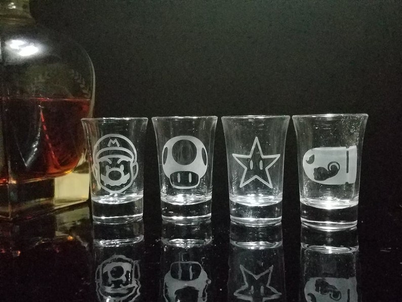 Super Mario Bros themed shot glass set / Mario shot glasses / Etsy
