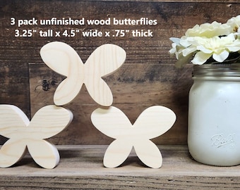 Set of 3 unfinished wood 3.25" tall x 4.5" wide x .75" thick butterflies/Spring decor / DIY crafts / spring tiered tray crafts