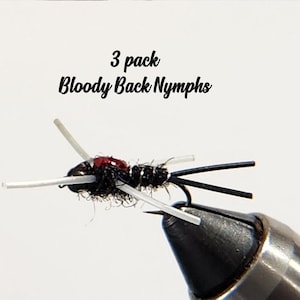 3 pack Bloody Back Nymph - Panfish Fly - Trout Fly - Bass Fly - Fly Fishing - Fishing Flies - Bead Head Nymph - Rubber Leg Nymph