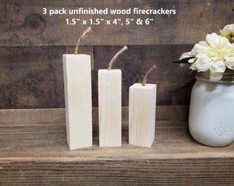 Set of 3 unfinished 1.5" tall x 1.5" wide wood firecrackers / wood block blanks / DIY crafts / tiered tray decor / 4th of July Crafts