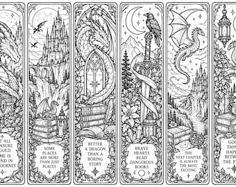 30 Drachen-Fantasy-Lesezeichen zum Ausmalen | Druckbares Geschenk für Bücherliebhaber (Digitaler Download)