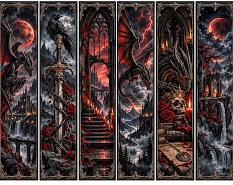 Lesezeichen-Set „Drachenreiche“ | 24 druckbare Lesezeichen | Leseliste & Lesetagebuch | Digitaler Download