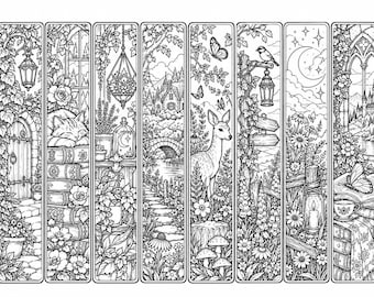 Lesezeichen-Set im Cottagecore-Stil zum Ausdrucken | 16 verspielte Designs | Ausmalen & farbige Lesezeichen | Sofortiger digitaler Download