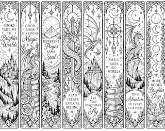 Fantasy-Drachen-Lesezeichen-Set | 64 druckbare Lesezeichen | Ausmalbilder | PDF- und PNG-Download