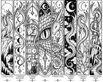 Fantasy-Drachen-Lesezeichen: Farbiges und komplettes Set (8 Stück)