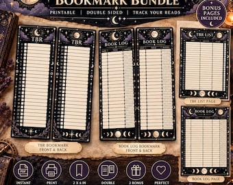 Lesetracker-Paket „Himmlische Elemente“ | Lesezeichen für Leseliste und Lesetagebuch (Digitaler Download)