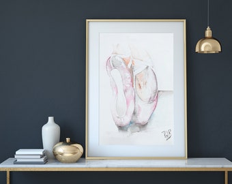 Ballet Shoes Poster from original "5th" watercolor painting by artist Roy Bramwell©. 24 x 36 inches, unframed poster print.