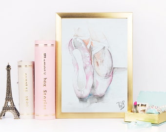 Ballet Shoes Print from original "5th" watercolor painting by artist Roy Bramwell©. 8 x 10 inches and 11 x 14 inches available unframed.