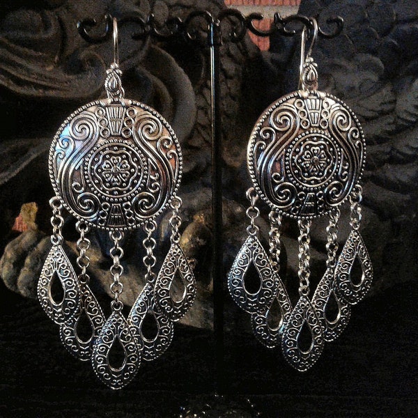 Antique Silver Floral Bohemian Earrings - FREE USPS First Class Shipping!
