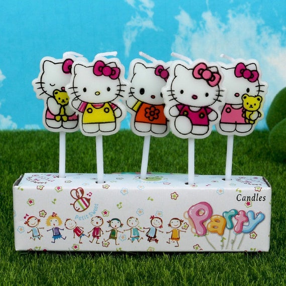 Cute Hello Kitty Candles 5pcscartoon Theme Partyprincess Etsy