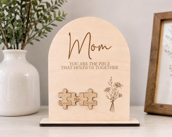Personalized Mom Puzzle Sign | Custom Mothers Day Gift | Family Name Puzzle Plaque | Meaningful Gift for Mom | Wooden Keepsake Decor
