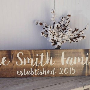 Established Family Name Sign, Personalized Sign, Rustic Home Decor, Painted Sign, Est Year, Wedding Established Sign, Year Established image 1