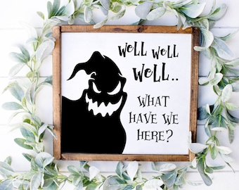Oogie Boogie Sign, What Have We Here Sign, Halloween Decor, Rustic Halloween Decor,