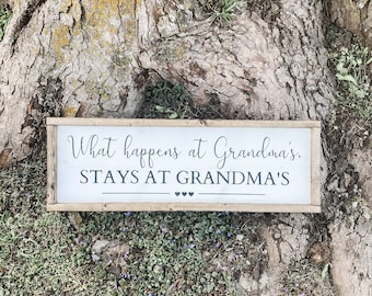 Grandparents Sign, What Happens At Grandma's Stays At Grandmas, Grandparents Wood Sign, Grandparent Gift, Grandkids Plaque,
