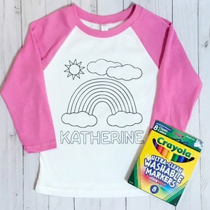 Kids’ Personalized Coloring Shirt--Rainbow