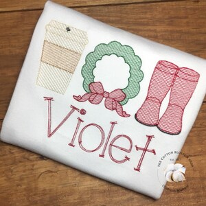 Christmas Sketch Shirt: Embroidered Wreath, Boots, Coffee